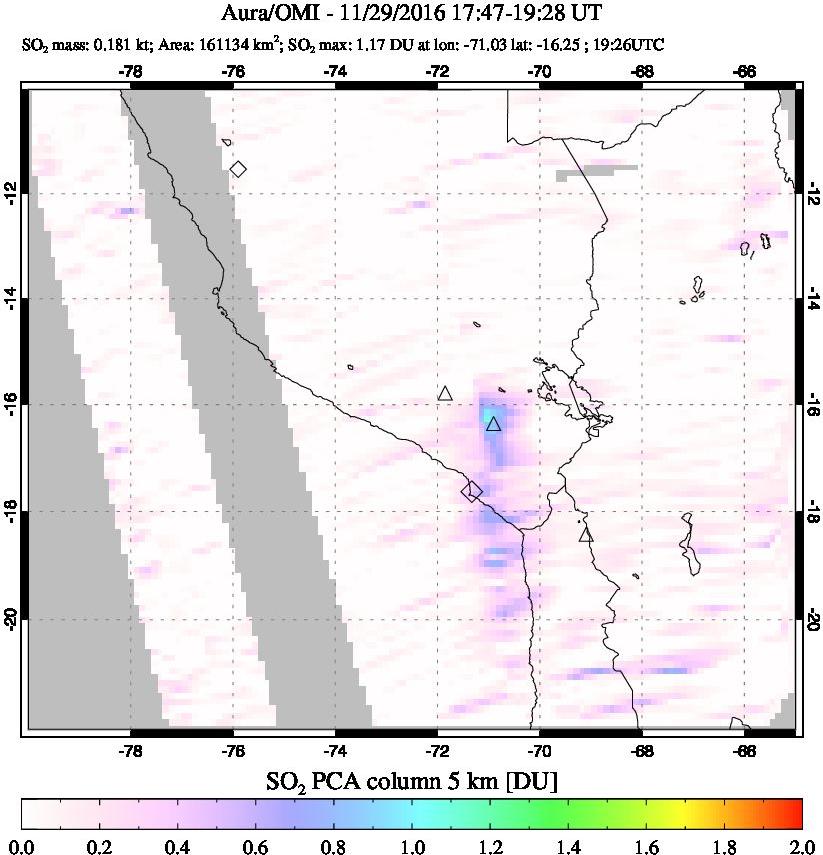 A sulfur dioxide image over Peru on Nov 29, 2016.