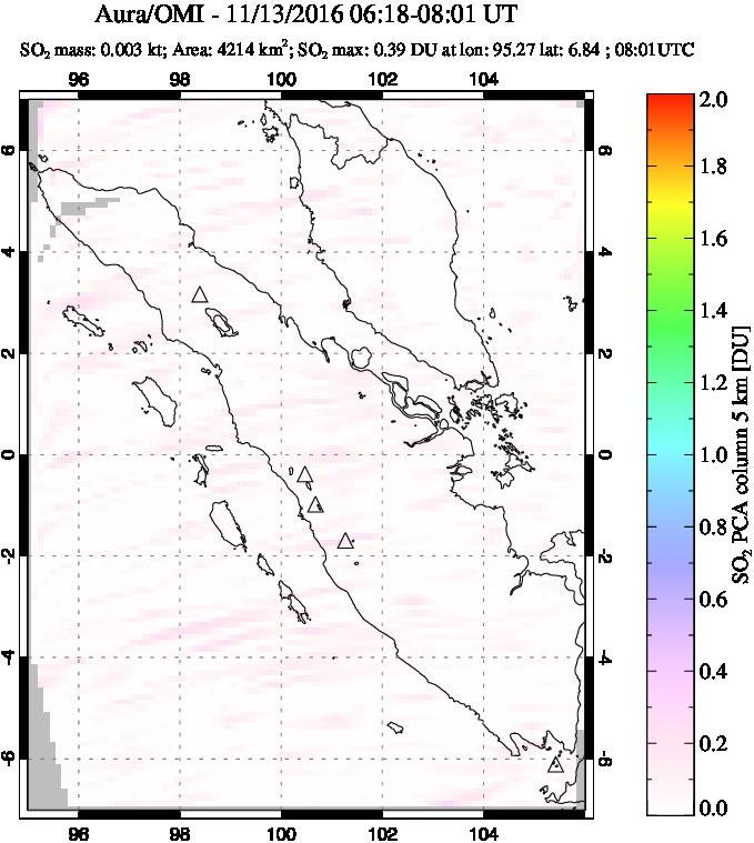 A sulfur dioxide image over Sumatra, Indonesia on Nov 13, 2016.