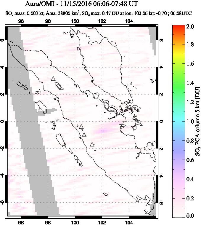 A sulfur dioxide image over Sumatra, Indonesia on Nov 15, 2016.