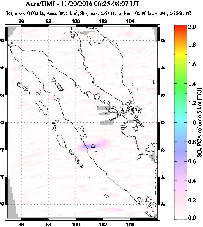 A sulfur dioxide image over Sumatra, Indonesia on Nov 20, 2016.