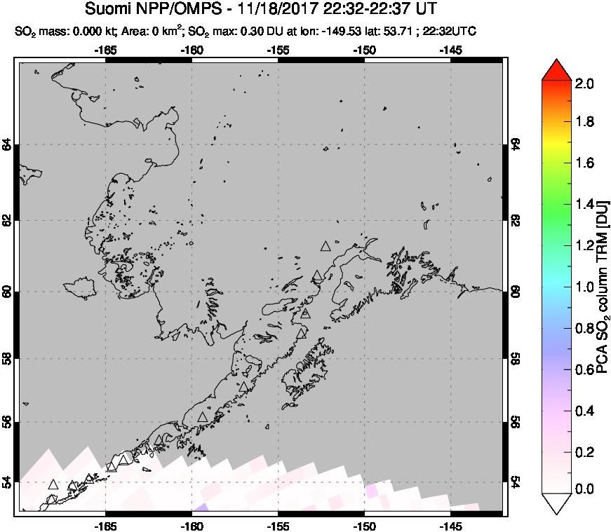 A sulfur dioxide image over Alaska, USA on Nov 18, 2017.
