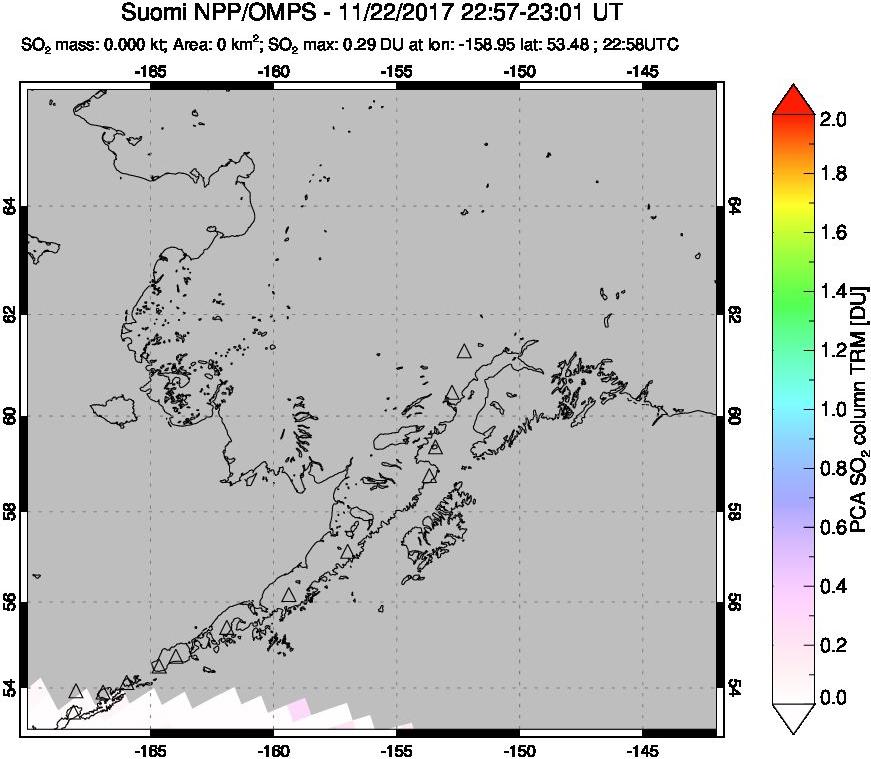 A sulfur dioxide image over Alaska, USA on Nov 22, 2017.