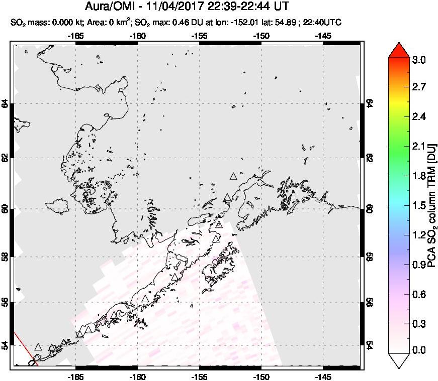 A sulfur dioxide image over Alaska, USA on Nov 04, 2017.