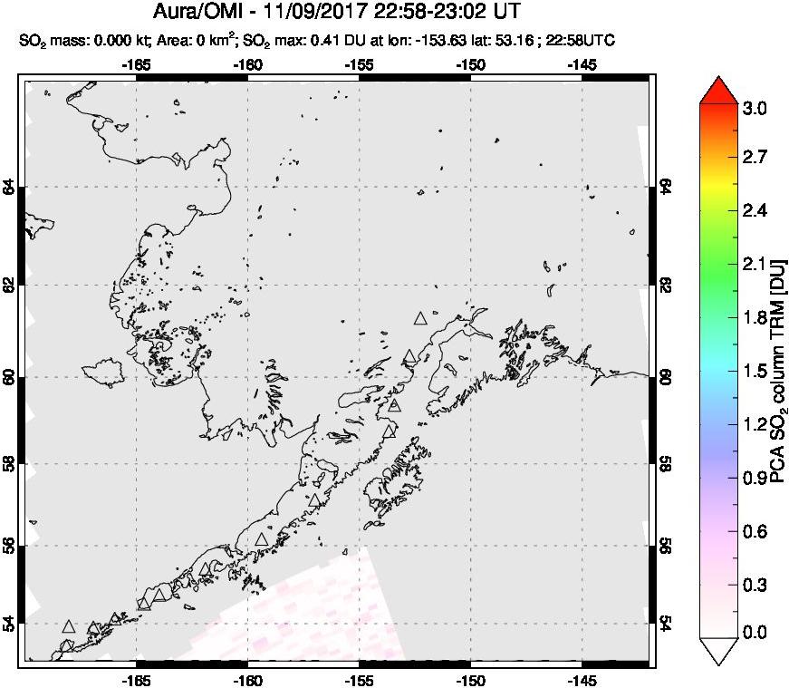 A sulfur dioxide image over Alaska, USA on Nov 09, 2017.