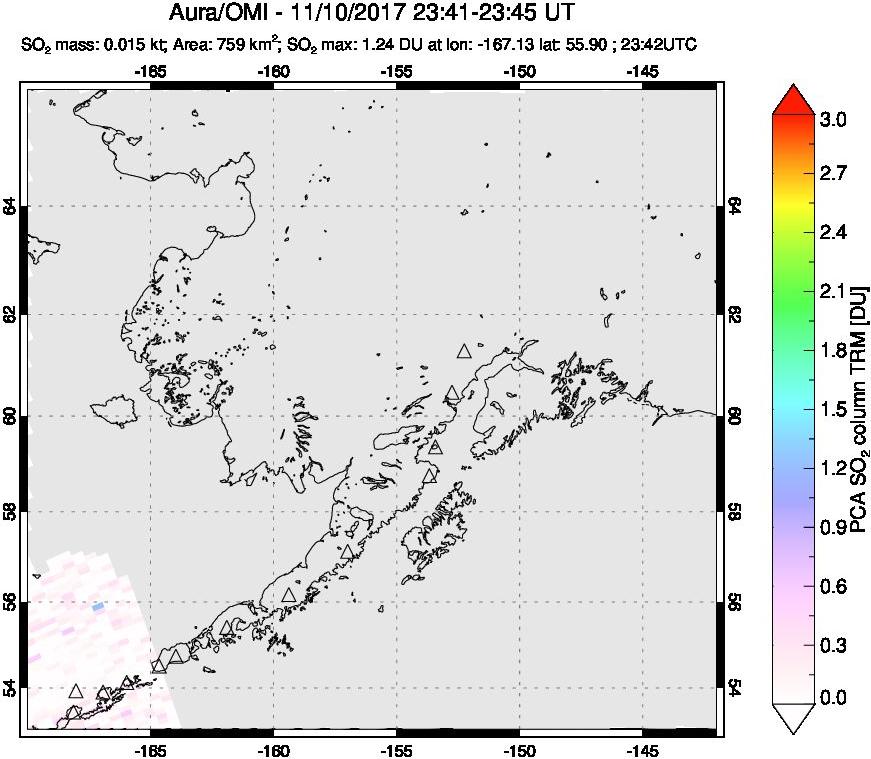 A sulfur dioxide image over Alaska, USA on Nov 10, 2017.