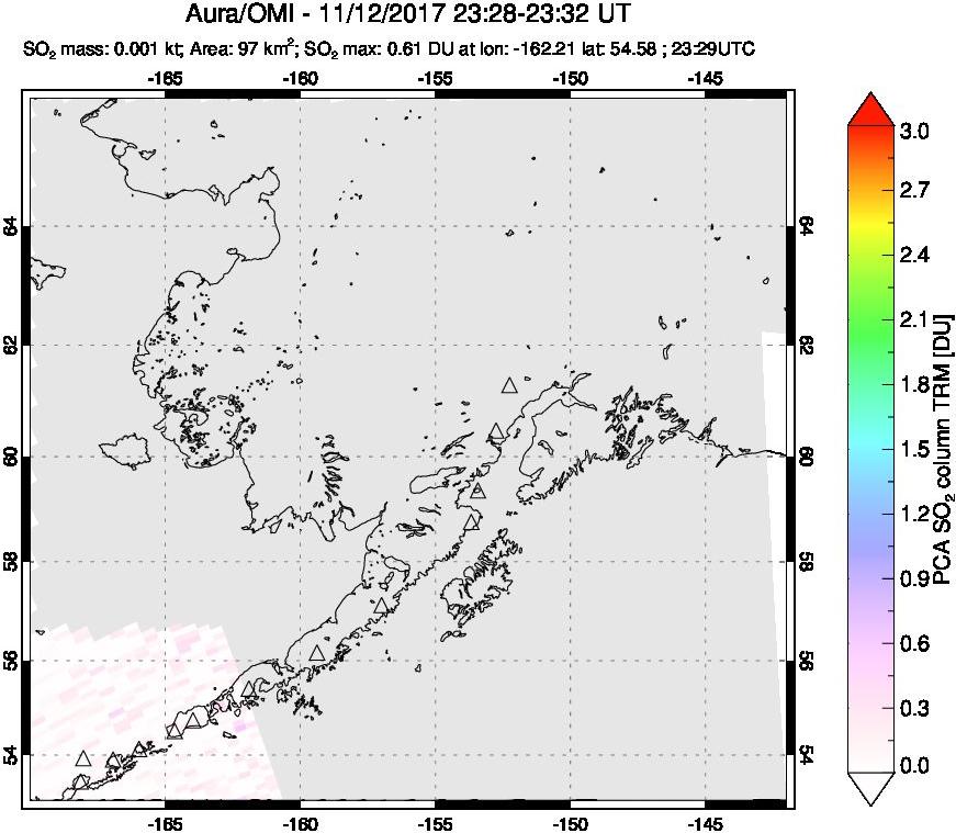 A sulfur dioxide image over Alaska, USA on Nov 12, 2017.
