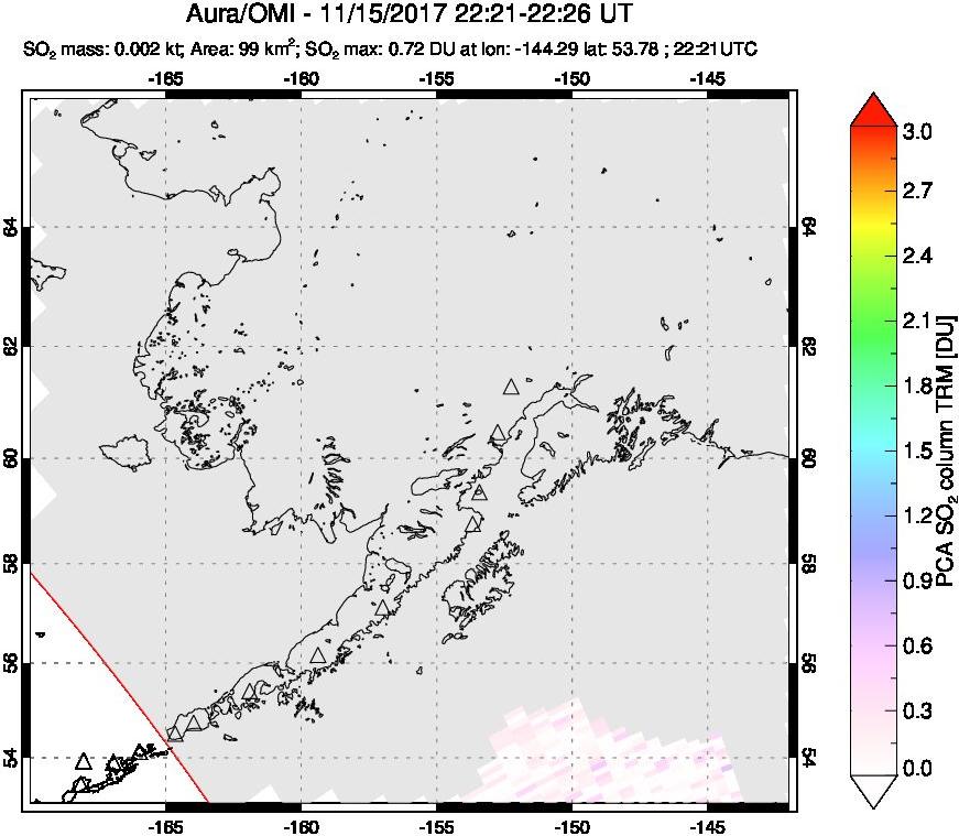 A sulfur dioxide image over Alaska, USA on Nov 15, 2017.