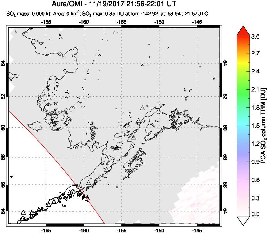 A sulfur dioxide image over Alaska, USA on Nov 19, 2017.