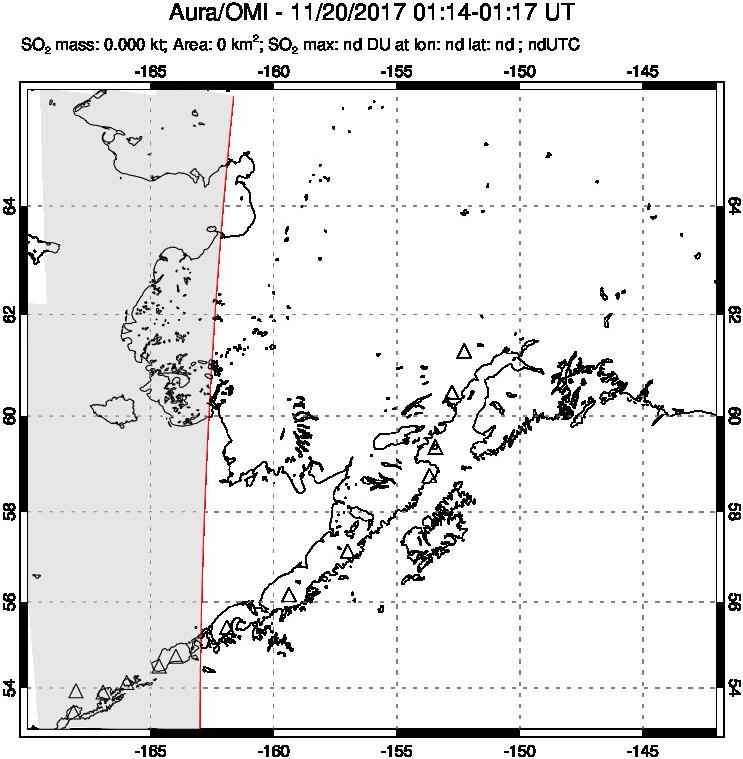 A sulfur dioxide image over Alaska, USA on Nov 20, 2017.