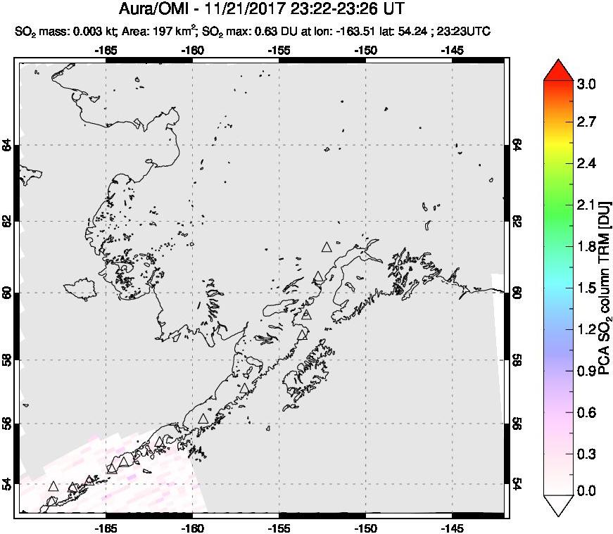 A sulfur dioxide image over Alaska, USA on Nov 21, 2017.