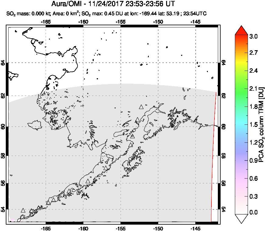 A sulfur dioxide image over Alaska, USA on Nov 24, 2017.