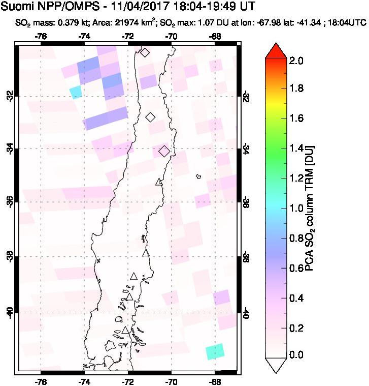 A sulfur dioxide image over Central Chile on Nov 04, 2017.