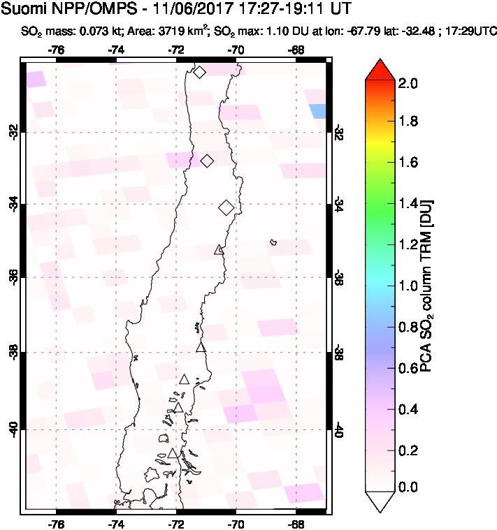 A sulfur dioxide image over Central Chile on Nov 06, 2017.