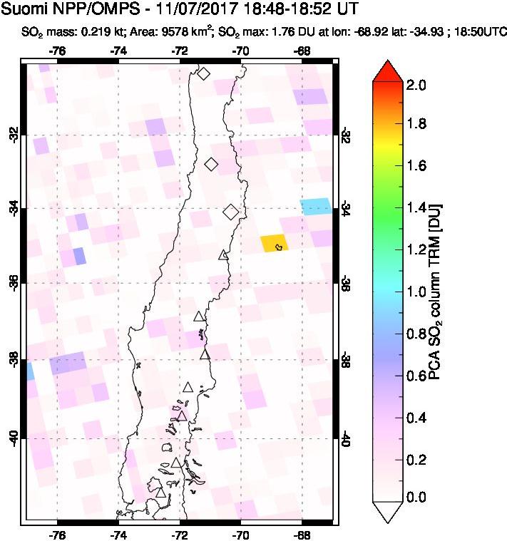 A sulfur dioxide image over Central Chile on Nov 07, 2017.
