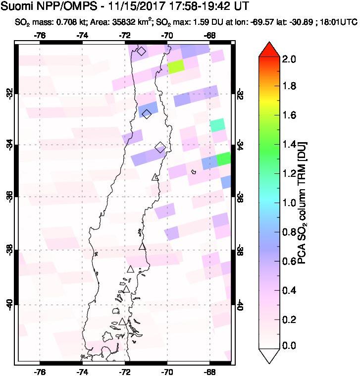 A sulfur dioxide image over Central Chile on Nov 15, 2017.