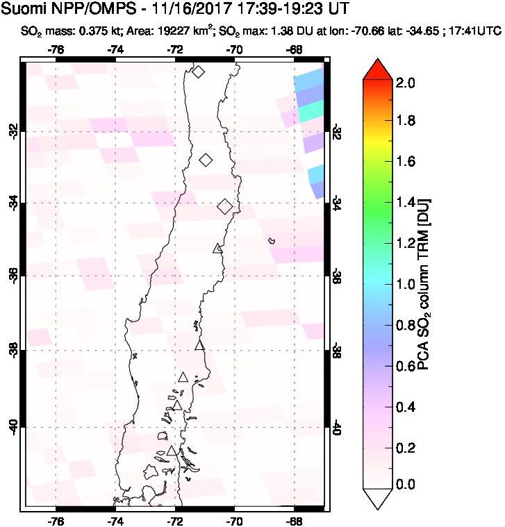 A sulfur dioxide image over Central Chile on Nov 16, 2017.