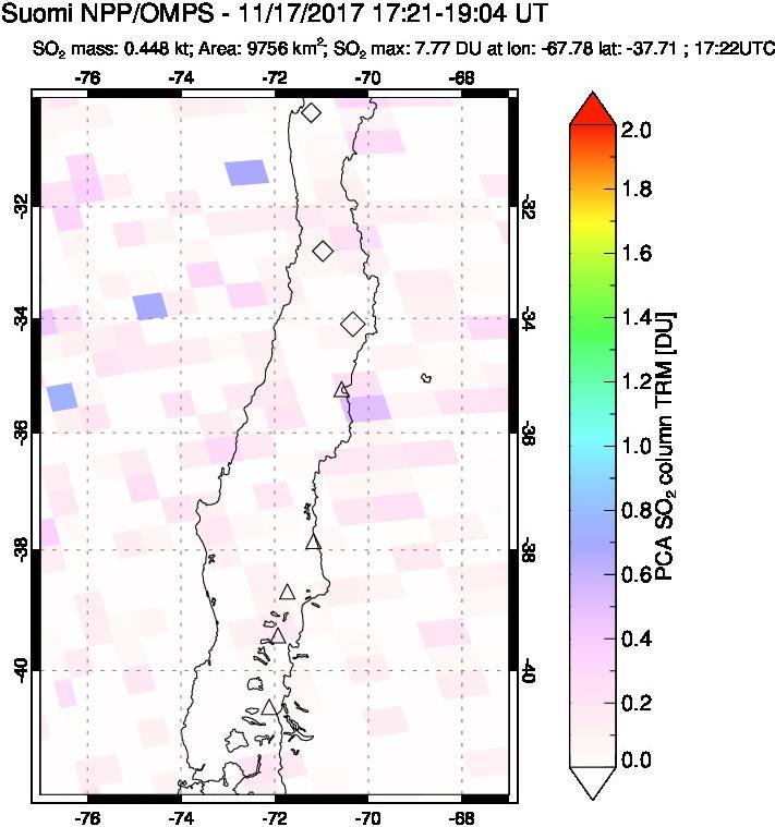 A sulfur dioxide image over Central Chile on Nov 17, 2017.