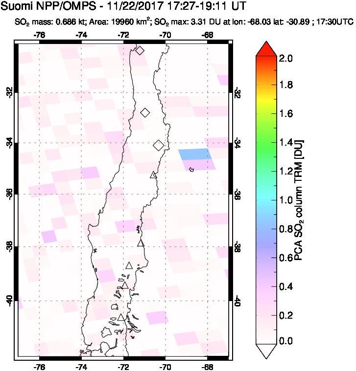 A sulfur dioxide image over Central Chile on Nov 22, 2017.