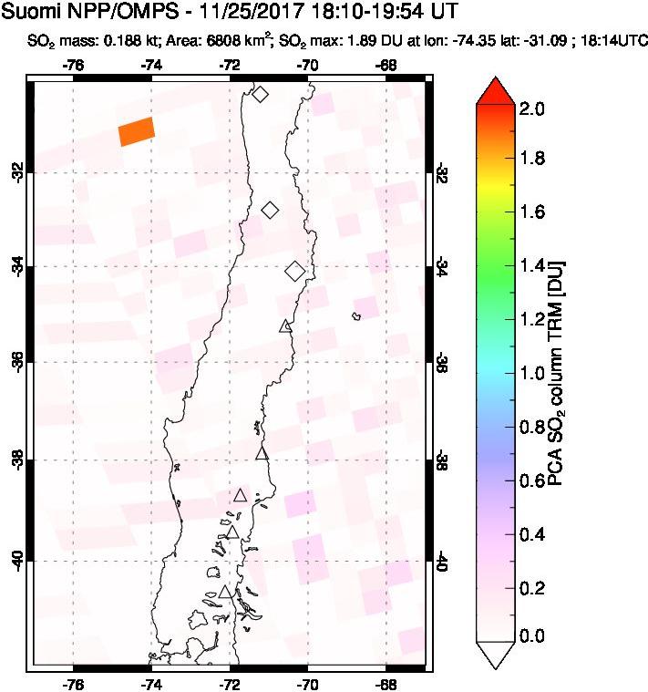A sulfur dioxide image over Central Chile on Nov 25, 2017.