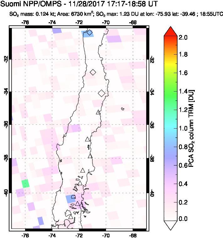 A sulfur dioxide image over Central Chile on Nov 28, 2017.