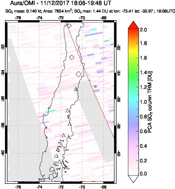 A sulfur dioxide image over Central Chile on Nov 12, 2017.