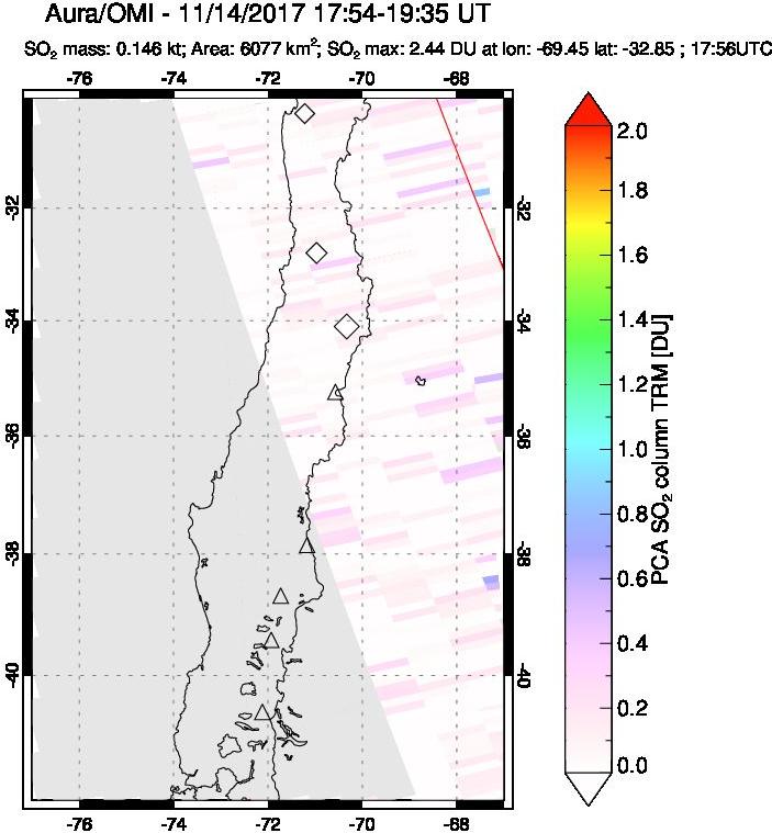 A sulfur dioxide image over Central Chile on Nov 14, 2017.