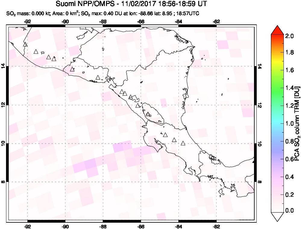 A sulfur dioxide image over Central America on Nov 02, 2017.
