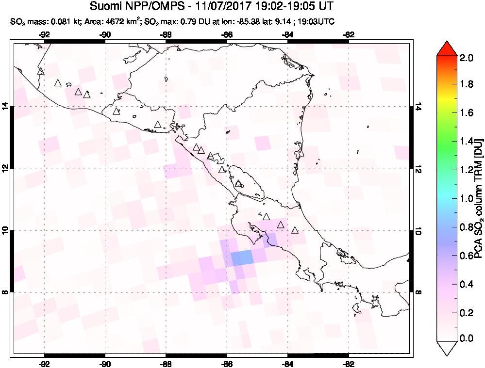 A sulfur dioxide image over Central America on Nov 07, 2017.