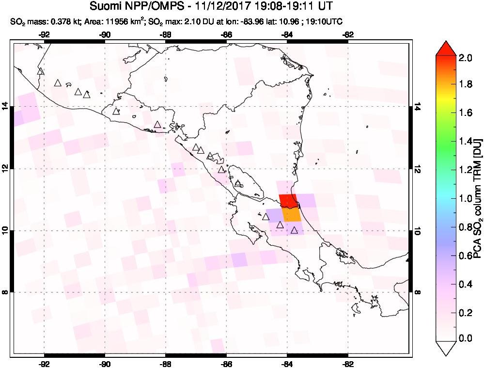 A sulfur dioxide image over Central America on Nov 12, 2017.