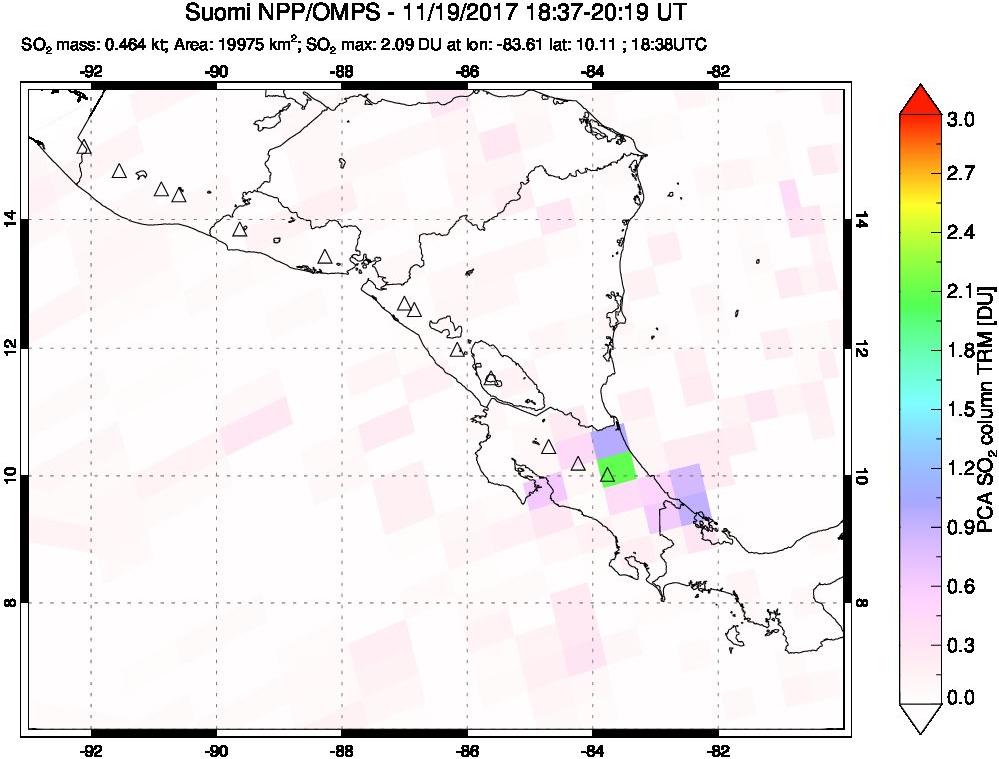 A sulfur dioxide image over Central America on Nov 19, 2017.