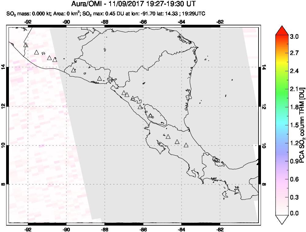 A sulfur dioxide image over Central America on Nov 09, 2017.