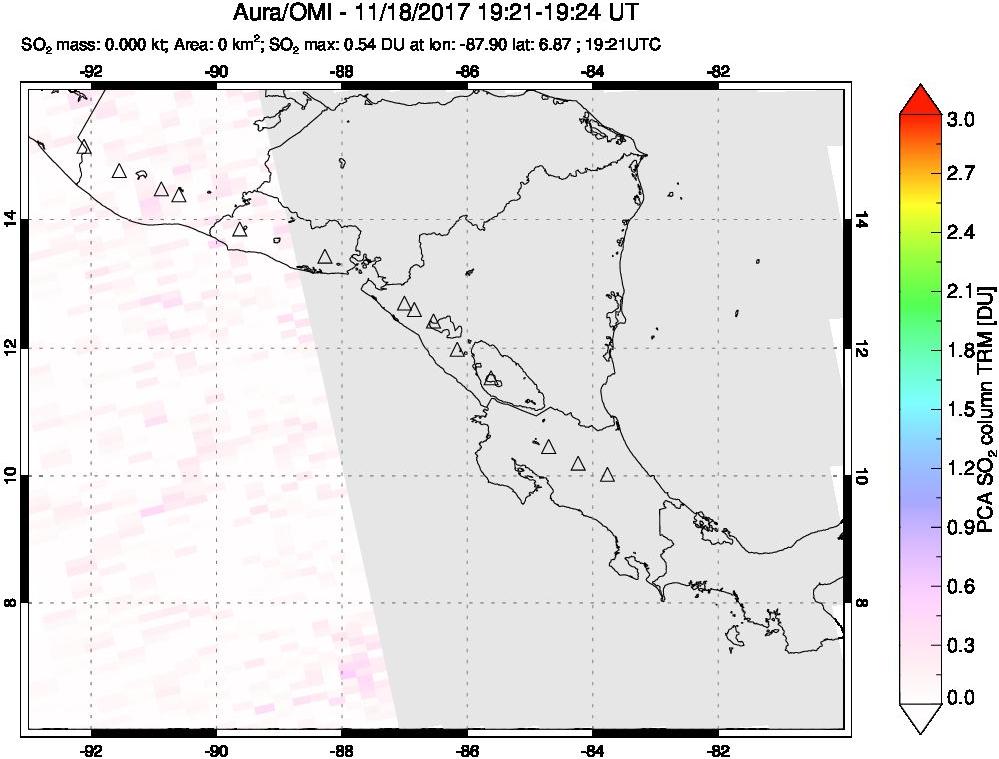A sulfur dioxide image over Central America on Nov 18, 2017.