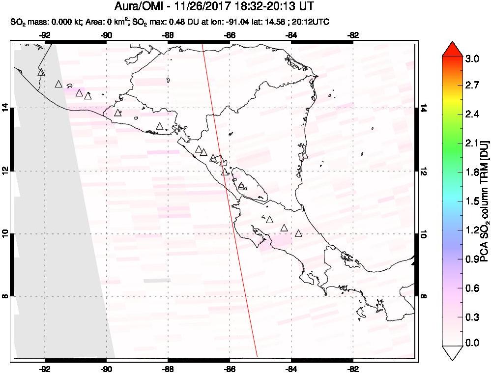 A sulfur dioxide image over Central America on Nov 26, 2017.