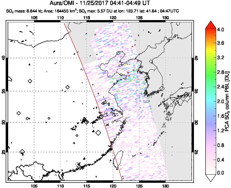 A sulfur dioxide image over Eastern China on Nov 25, 2017.