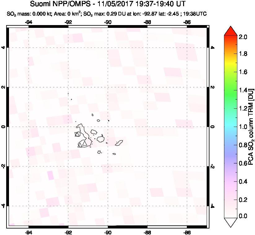 A sulfur dioxide image over Galápagos Islands on Nov 05, 2017.