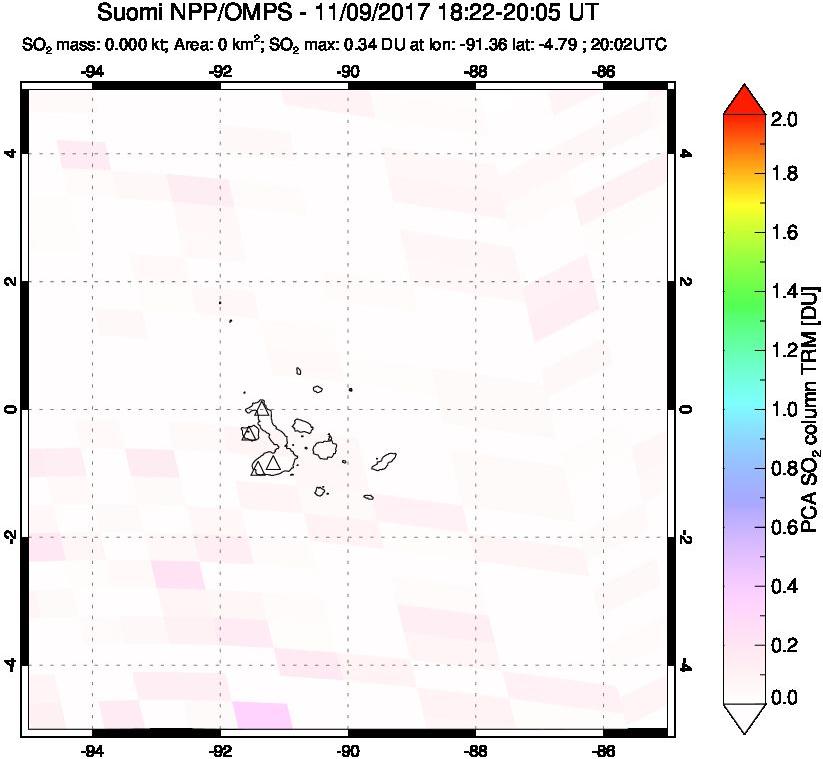 A sulfur dioxide image over Galápagos Islands on Nov 09, 2017.