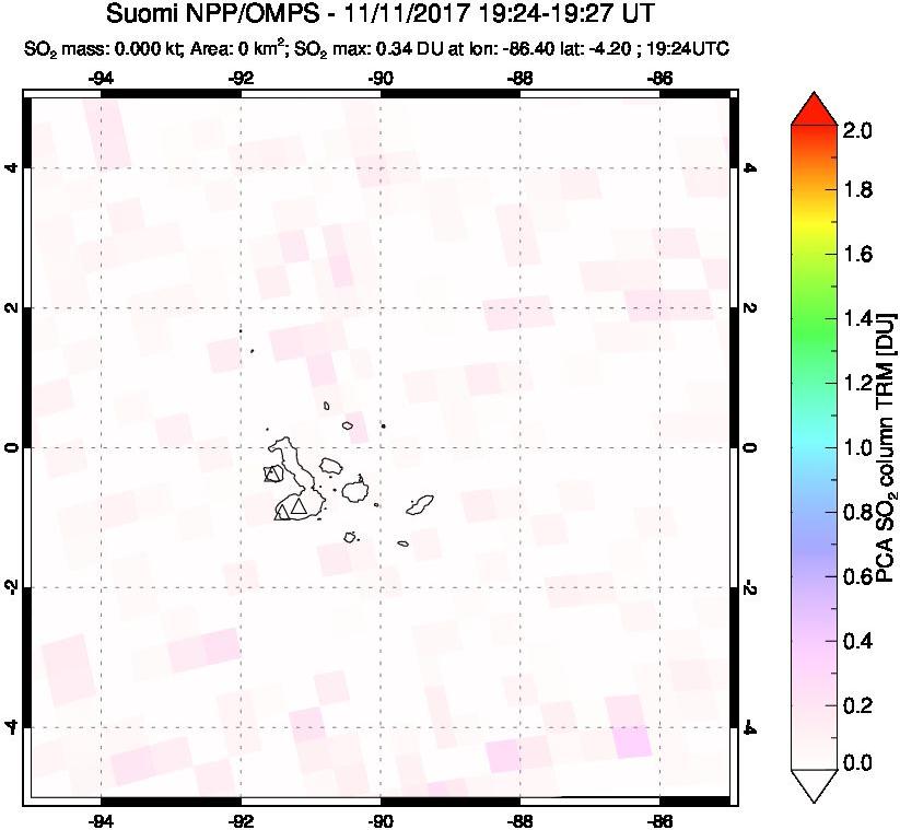 A sulfur dioxide image over Galápagos Islands on Nov 11, 2017.