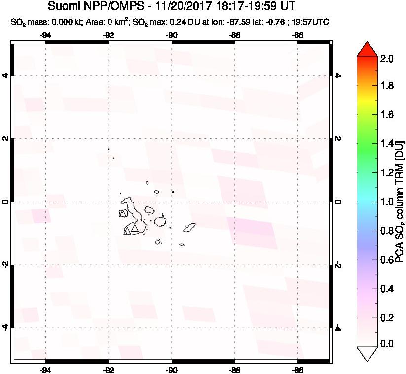 A sulfur dioxide image over Galápagos Islands on Nov 20, 2017.