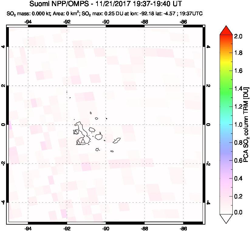 A sulfur dioxide image over Galápagos Islands on Nov 21, 2017.