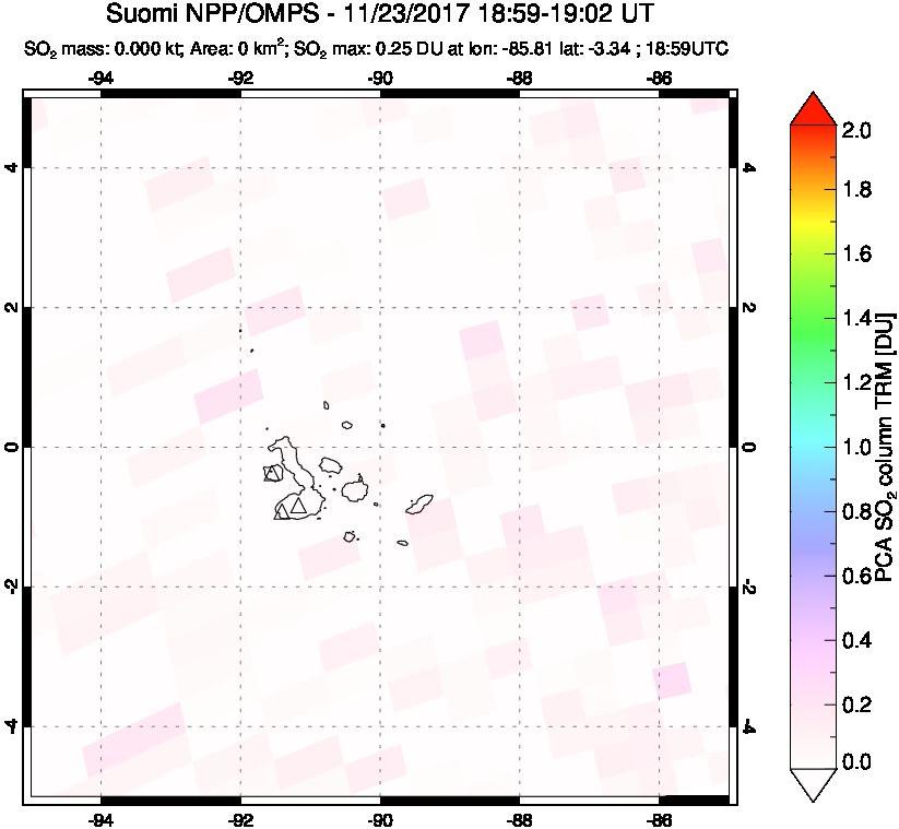 A sulfur dioxide image over Galápagos Islands on Nov 23, 2017.