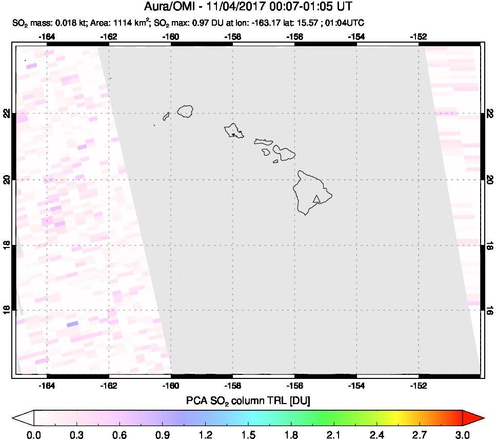A sulfur dioxide image over Hawaii, USA on Nov 04, 2017.