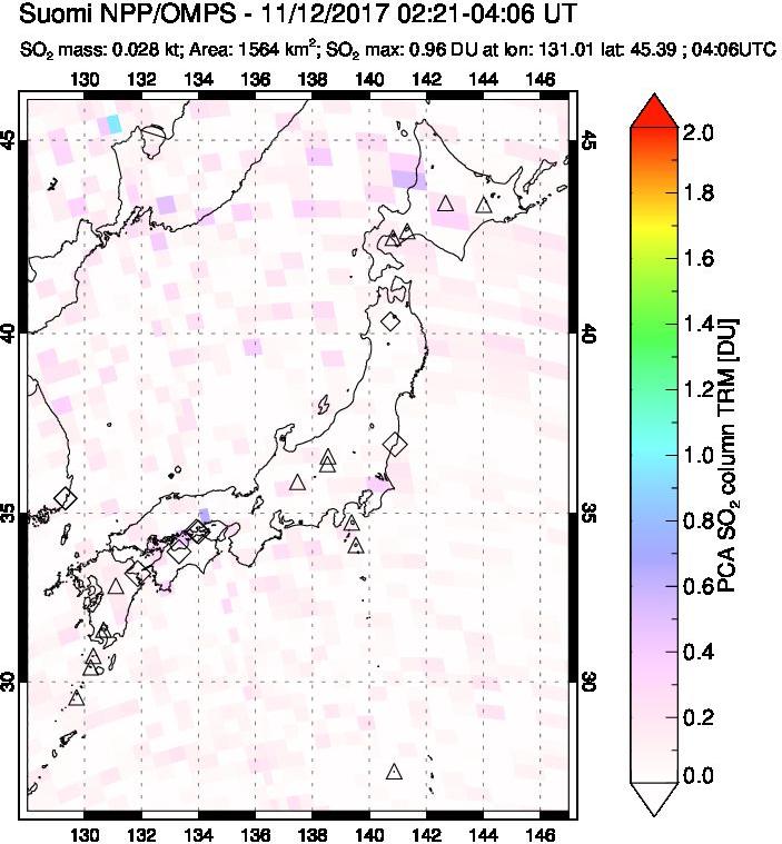 A sulfur dioxide image over Japan on Nov 12, 2017.