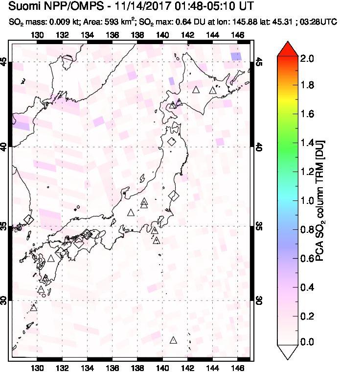 A sulfur dioxide image over Japan on Nov 14, 2017.