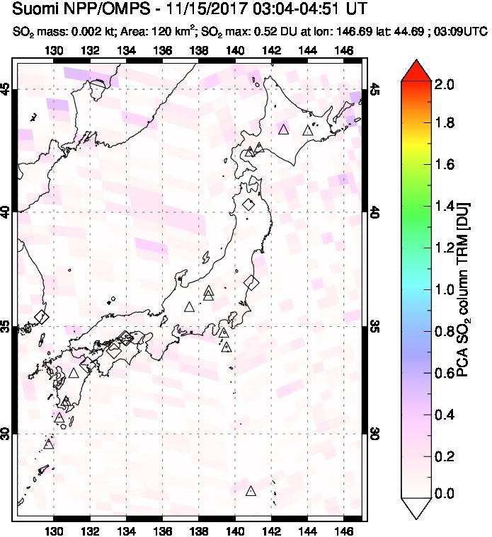 A sulfur dioxide image over Japan on Nov 15, 2017.