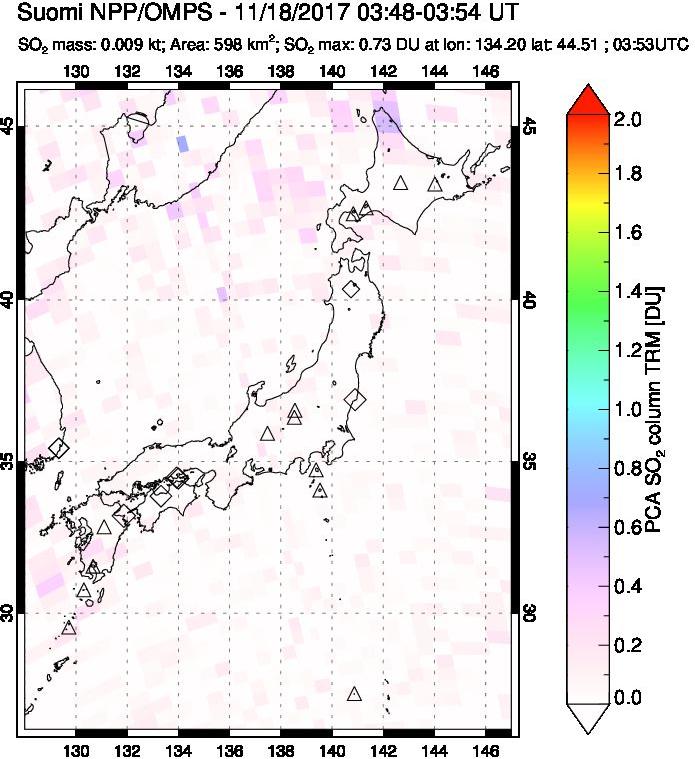 A sulfur dioxide image over Japan on Nov 18, 2017.