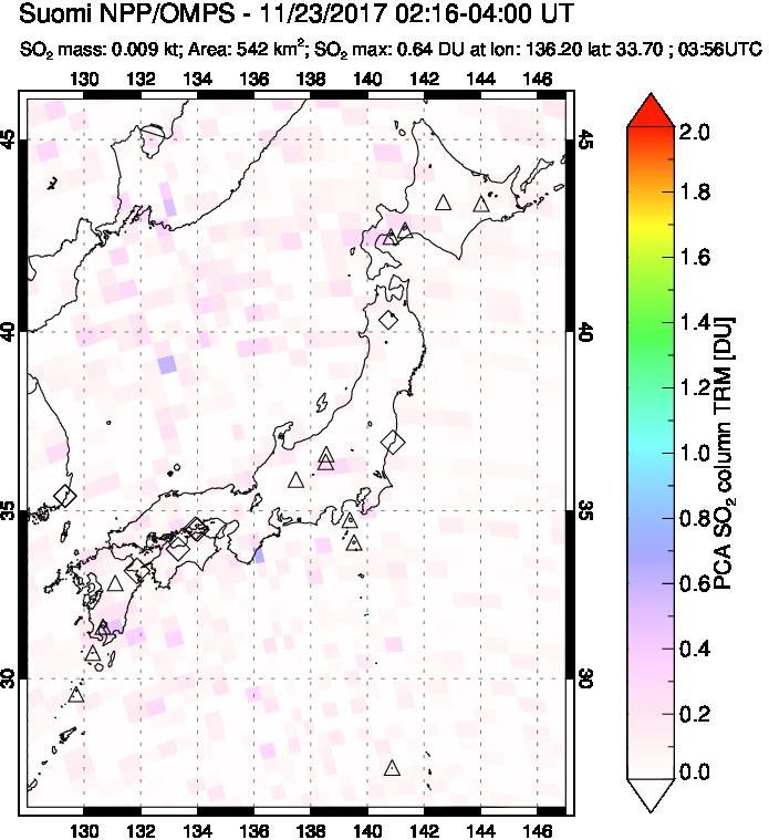 A sulfur dioxide image over Japan on Nov 23, 2017.