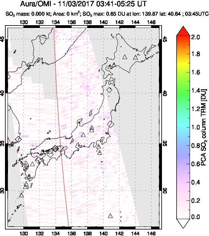 A sulfur dioxide image over Japan on Nov 03, 2017.