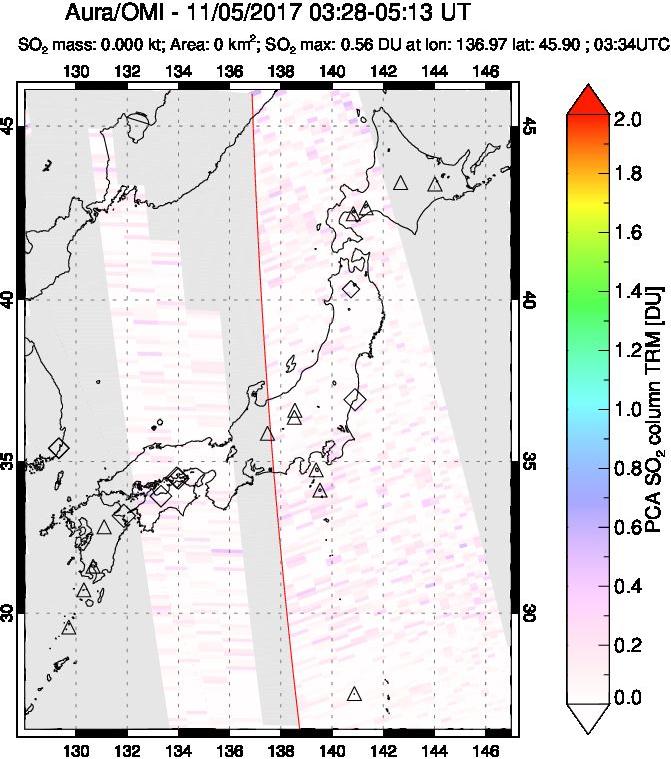 A sulfur dioxide image over Japan on Nov 05, 2017.