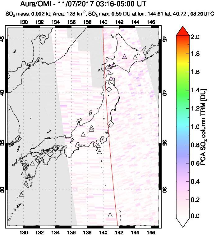 A sulfur dioxide image over Japan on Nov 07, 2017.