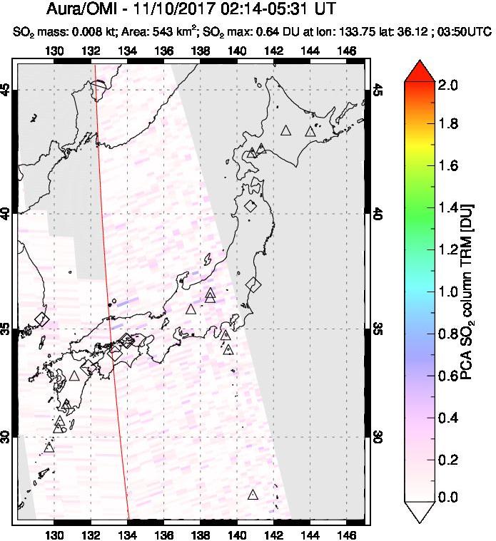 A sulfur dioxide image over Japan on Nov 10, 2017.
